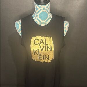 Calvin Klein Women's Long T-Shirt Dress Stretch Fabric, Shiny Logo, Size M